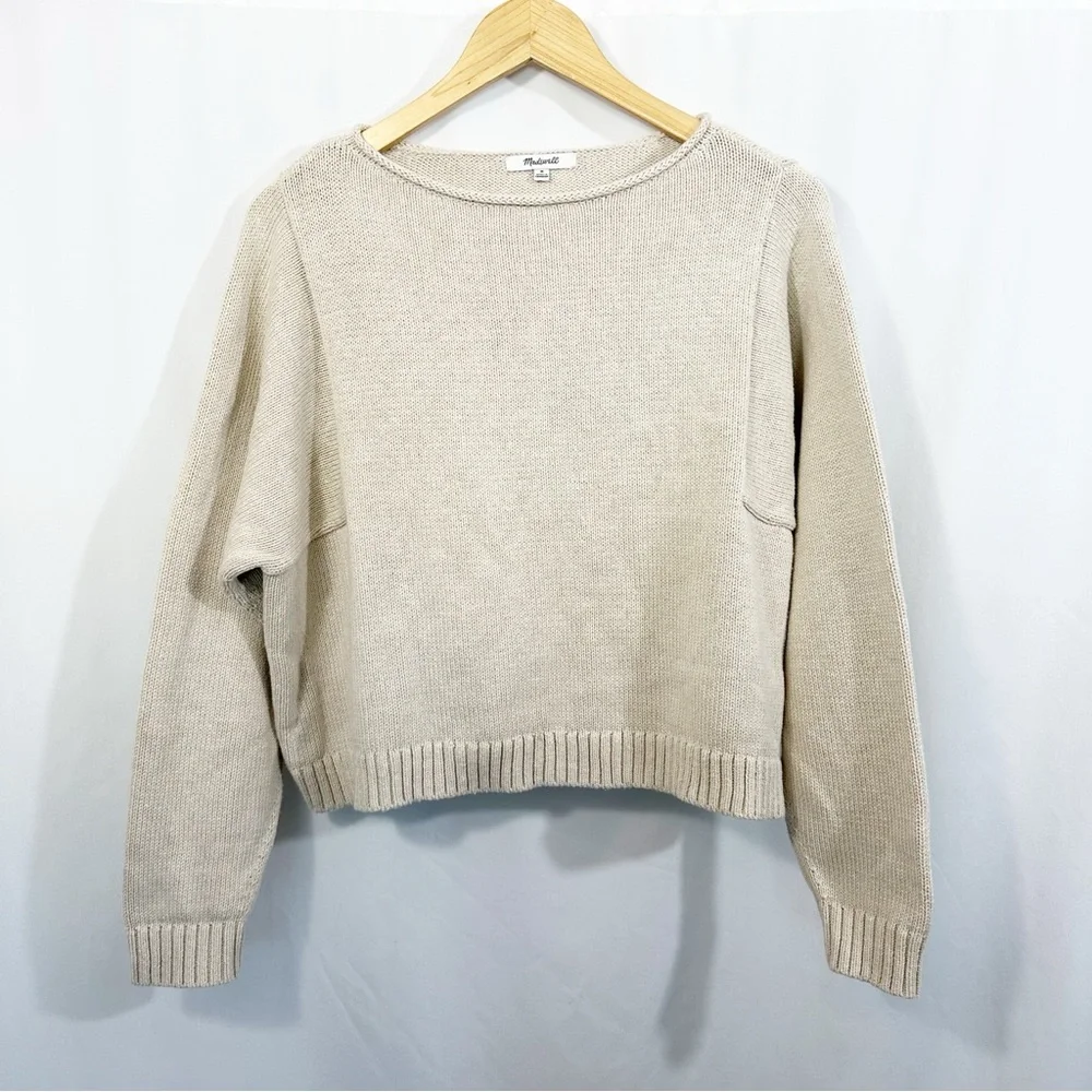 Madewell Rolled Neck Pullover Knit Sweater in Oatmeal Neutral - Picture 3 of 11